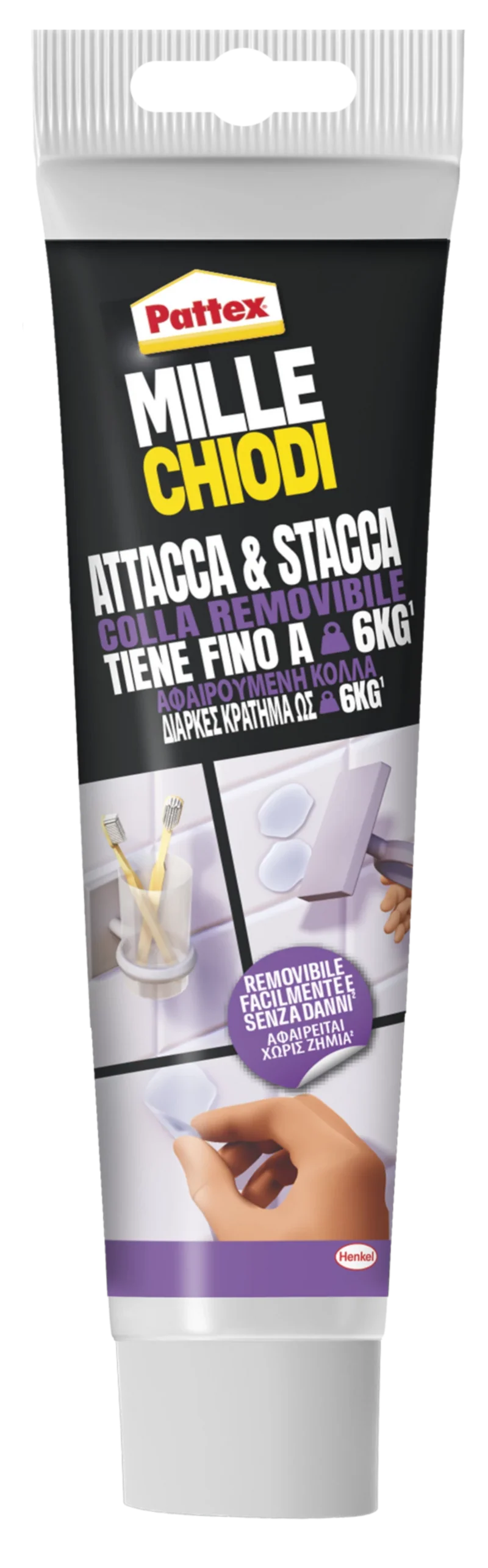 PATTEX - Millechiodi Attacca & Stacca | 44g | Trasparente | Rimovibile | 6kg | Impermeabile