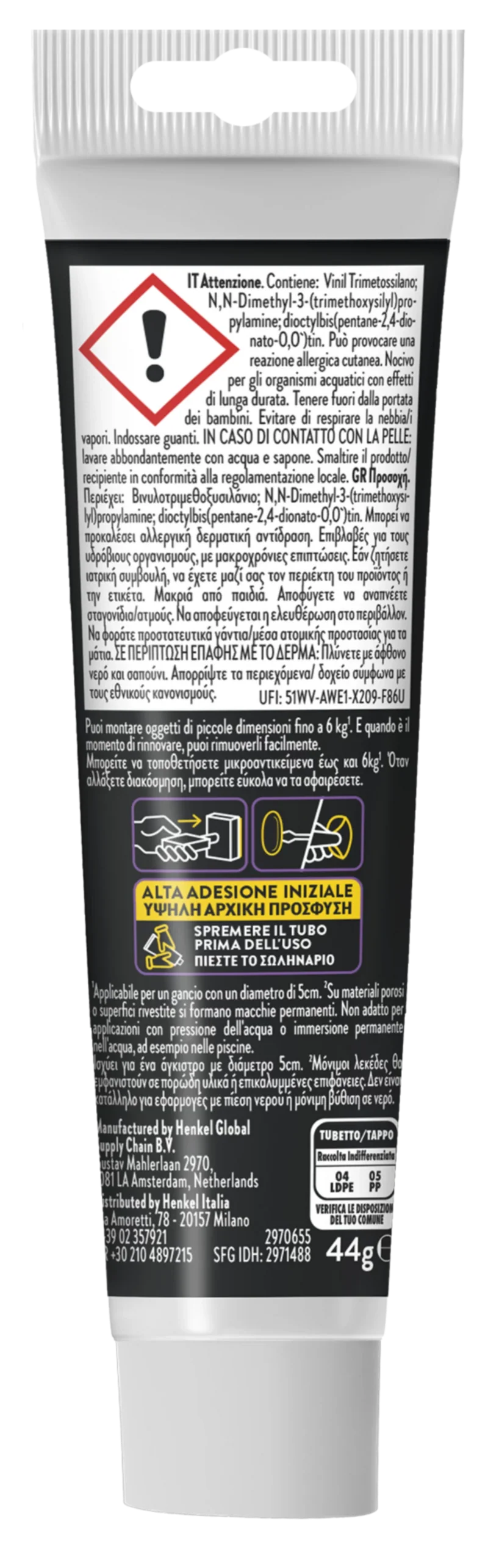 PATTEX - Millechiodi Attacca & Stacca | 44g | Trasparente | Rimovibile | 6kg | Impermeabile