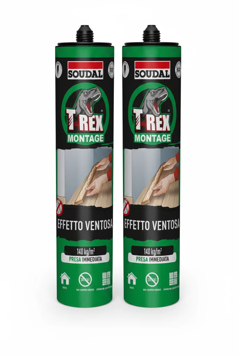 SOUDAL T-REX - Montage Effetto Ventosa 2x380g | Adesivo Montaggio Alta Resistenza | 140 kg/m² | Base Acqua