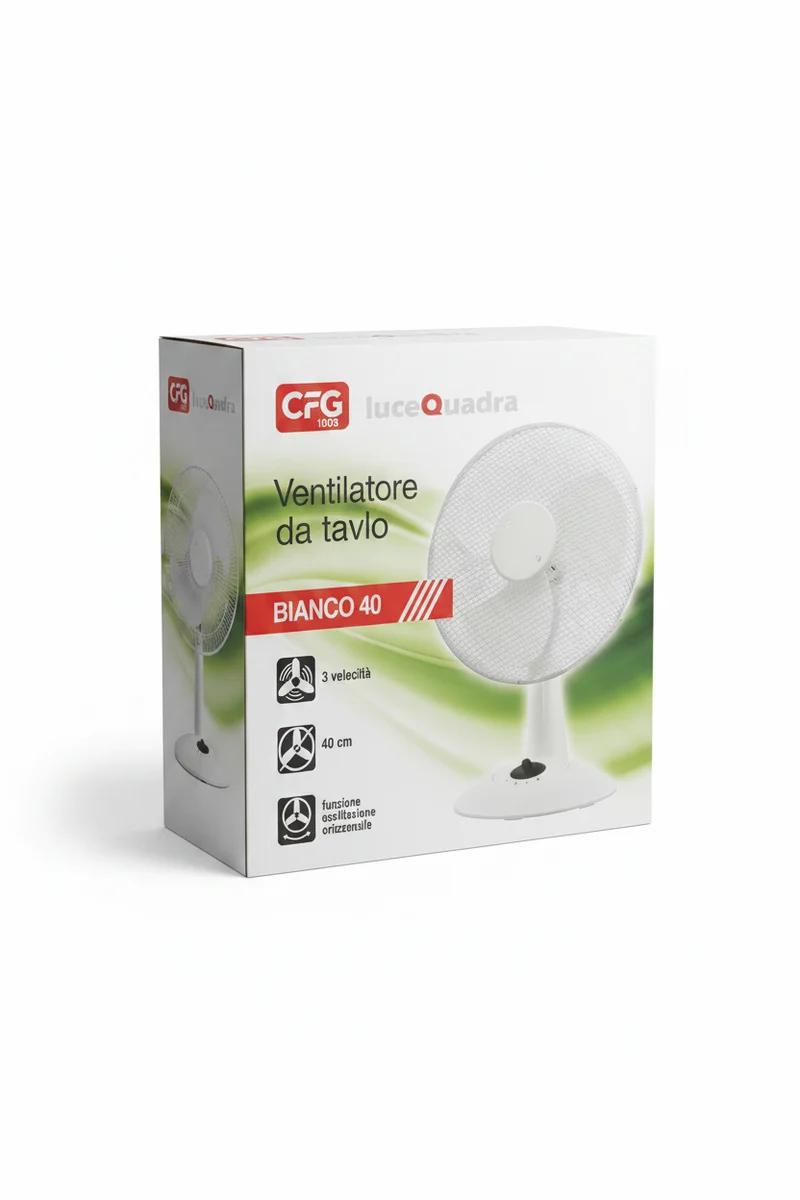 CFG - Ventilatore da Tavolo Bianco 40 EV007 | Ø40cm | 40W | 3 Velocità | Oscillazione | Mesh Grill | Bianco