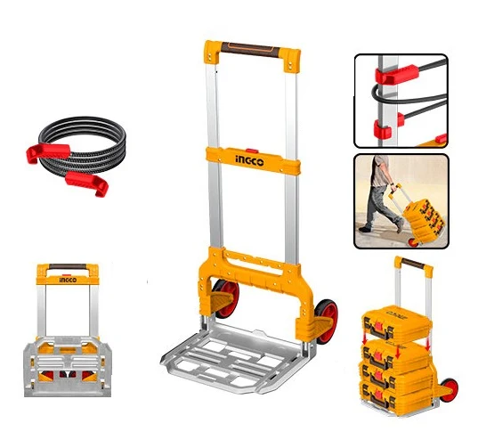 INGCO - Carrello a Mano Pieghevole HHWB61201 | 130 kg | Alluminio | Ruote 175mm | Corda Elastica Inclusa