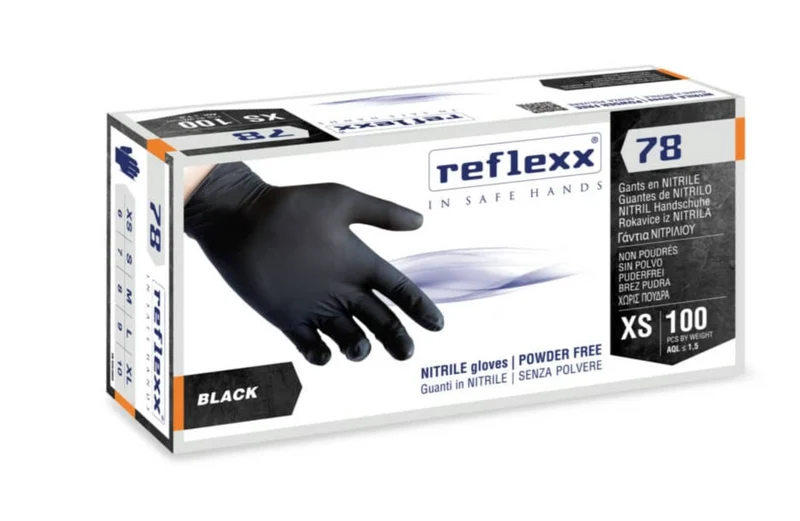Guanti In Nitrile Neri Senza Polvere Reflexx 78 – gr. 4,0 (M)