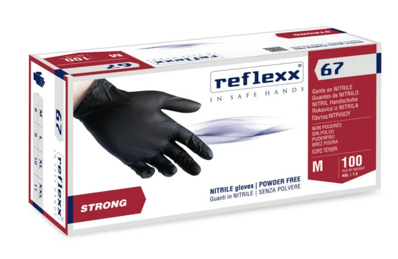 Guanti In Nitrile Neri Senza Polvere Reflexx 67 – gr. 5,5 (M)