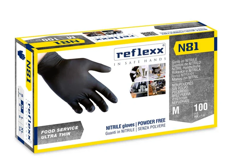 Guanti In Nitrile Neri Senza Polvere Reflexx N81 – gr. 3,2