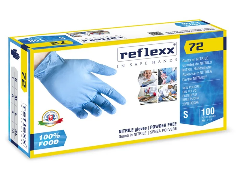 Guanti In Nitrile Senza Polvere Reflexx 72 Food Line – gr. 3,9 (M)