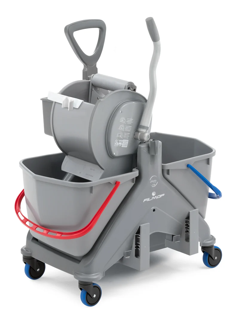 ONEFRED - carrello in plastica con maniglia plastica, cassetta e reggiscopa con strizzatore rullo 14000A