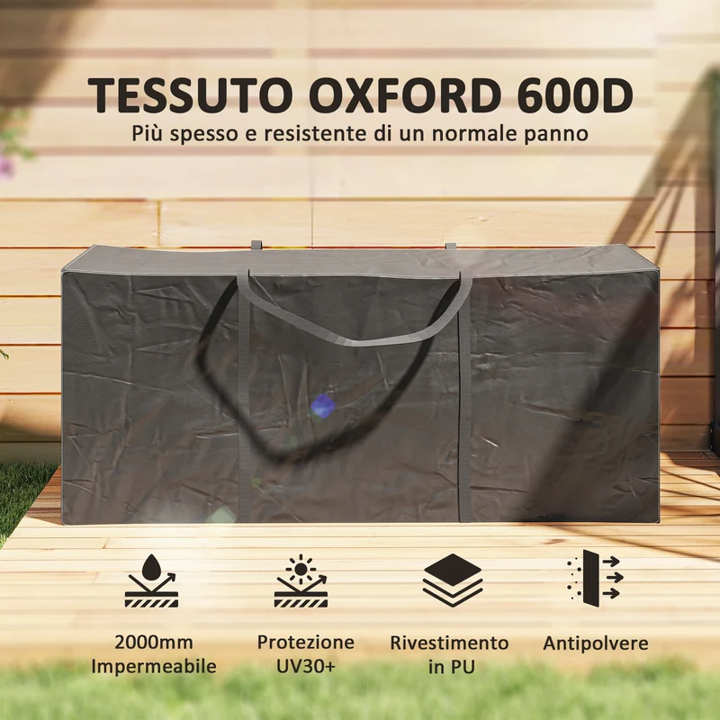 Borsa Portaoggetti Impermeabile 175x55x75 cm Capacità 720L con Maniglie in Tessuto Oxford 600D Nero
