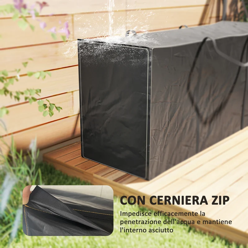 Borsa Portaoggetti Impermeabile 175x55x75 cm Capacità 720L con Maniglie in Tessuto Oxford 600D Nero