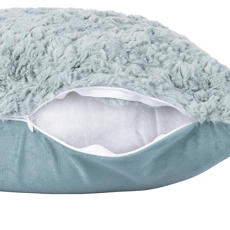 Set 2 Cuscini Decorativi 43x43x6 cm in Poliestere VdE Tivoli 1996 Furry Verde Salvia