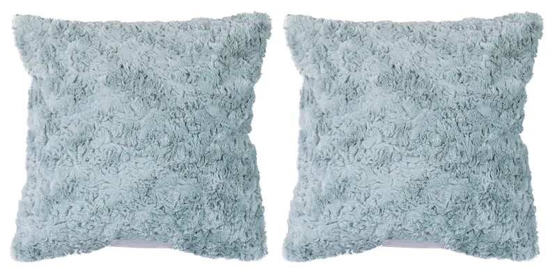 Set 2 Cuscini Decorativi 43x43x6 cm in Poliestere VdE Tivoli 1996 Furry Verde Salvia