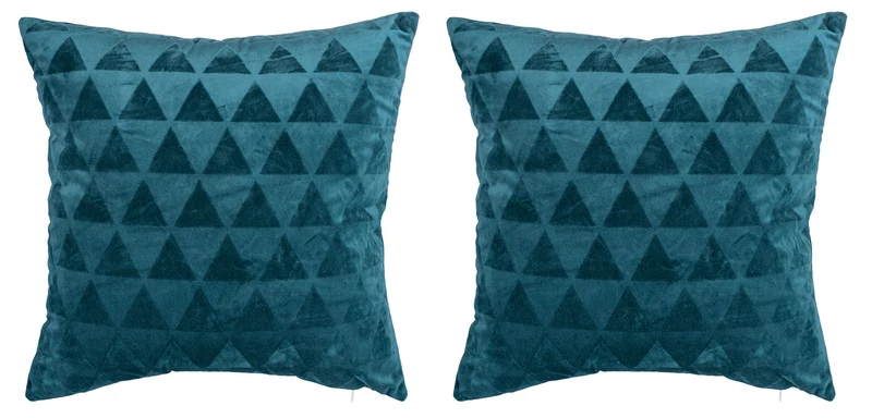 Set 2 Cuscini Decorativi 43x43x6 cm in Poliestere VdE Tivoli 1996 Triangoli Ottanio