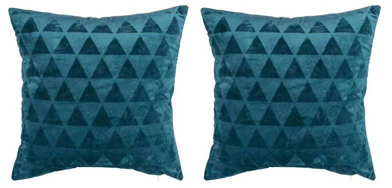 Set 2 Cuscini Decorativi 43x43x6 cm in Poliestere VdE Tivoli 1996 Triangoli Ottanio