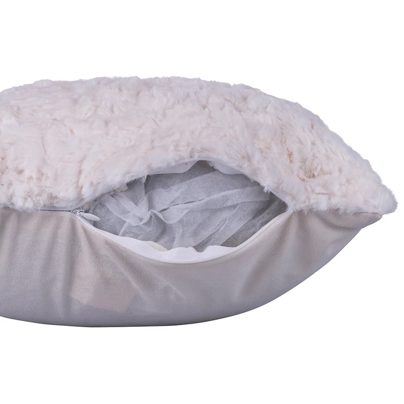 Set 2 Cuscini Decorativi 43x43x6 cm in Poliestere VdE Tivoli 1996 Furry Bianco