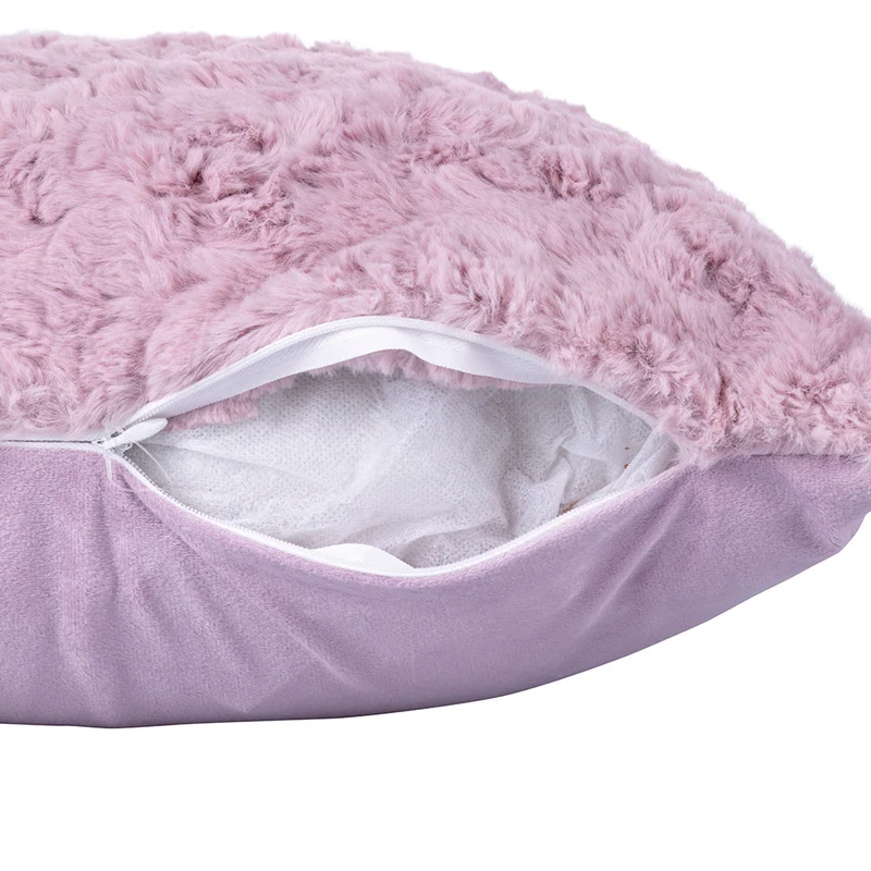 Set 2 Cuscini Decorativi 43x43x6 cm in Poliestere VdE Tivoli 1996 Furry Rosa