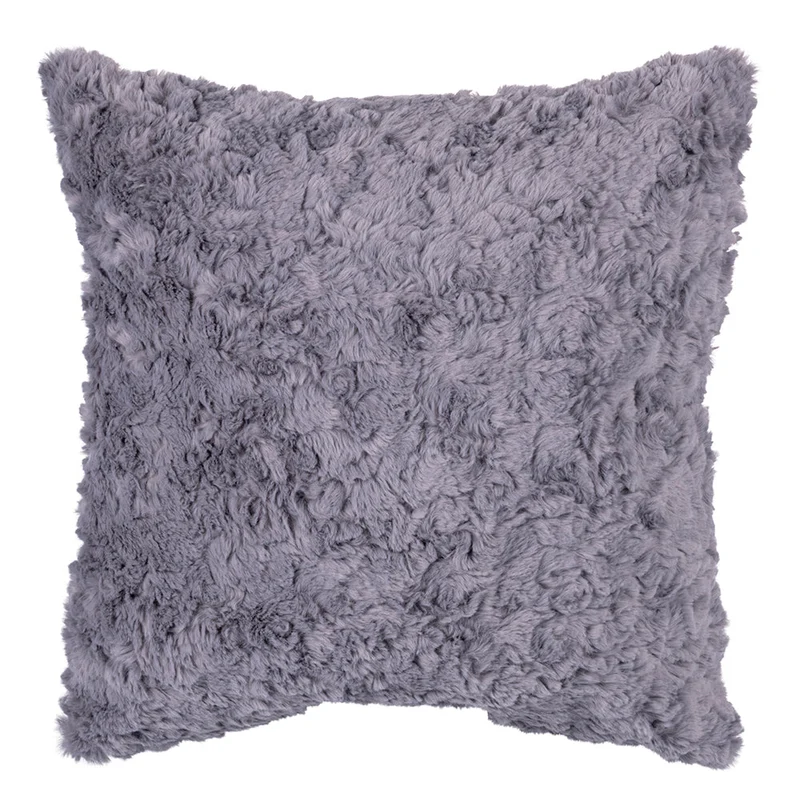 Set 2 Cuscini Decorativi 43x43x6 cm in Poliestere VdE Tivoli 1996 Furry grigio chiaro