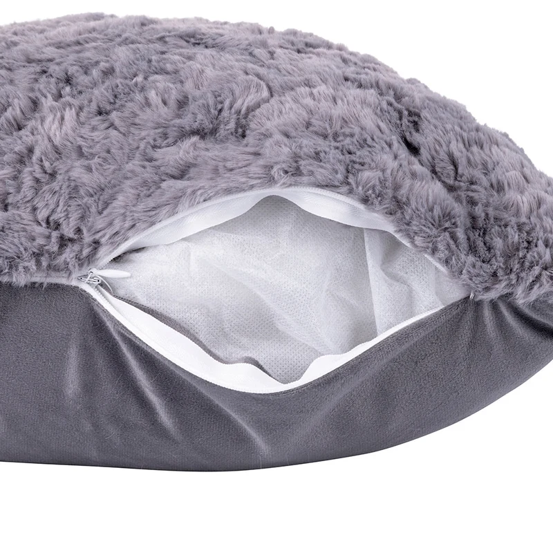 Set 2 Cuscini Decorativi 43x43x6 cm in Poliestere VdE Tivoli 1996 Furry grigio chiaro