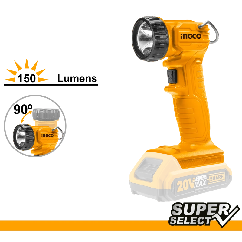 INGCO Lampada da lavoro a batteria 20V 150 lumen – Corpo macchina – CWLI2023