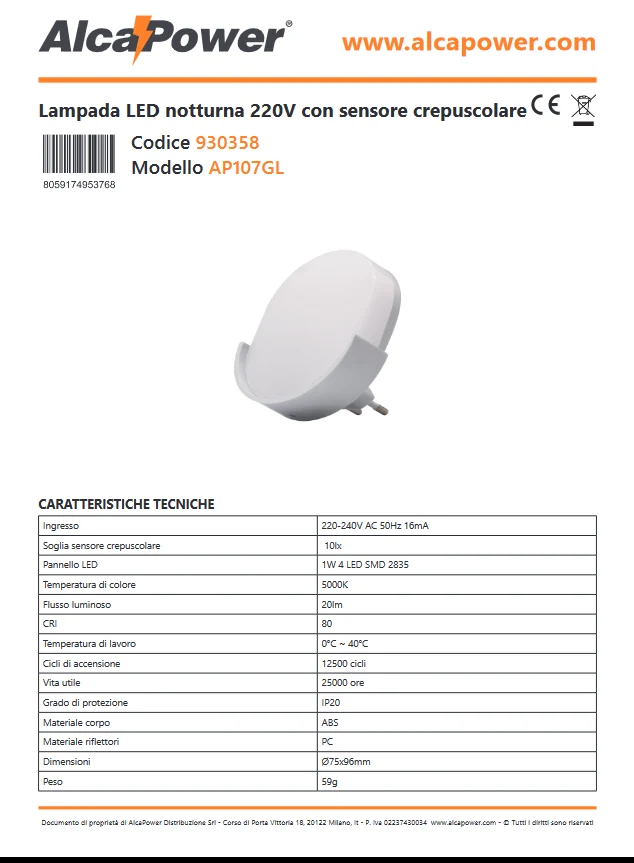 Lampada LED notturna 220V con sensore crepuscolare