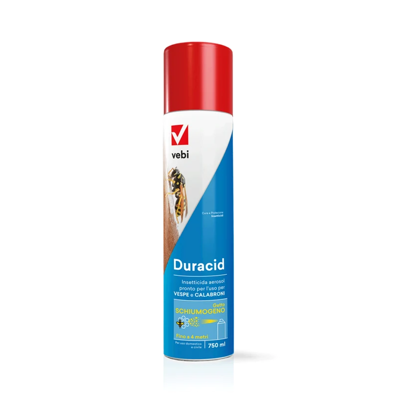 VEBI - Duracid Vespe e Calabroni | Insetticida Aerosol 750ml | Getto 4 Metri | Doppia Azione Abbattente + Residuale