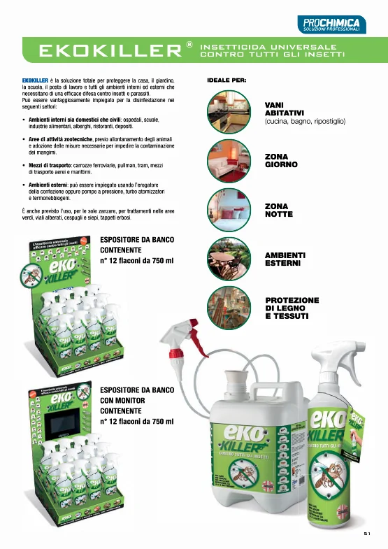 PROCHIMICA - EKOKILLER Insetticida Universale 750ml | Insetti Striscianti e Volanti | Pronto all'Uso | Azione fino a 3 Settimane | Inodore