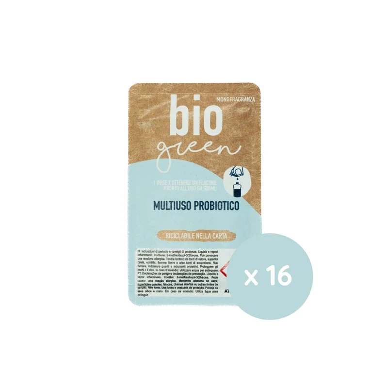 Detergente multiuso probiotico in monodose riciclabile nella carta Arco Chimica Paper Dose Bio Green Multiuso confezione 80 monodosi da 15 ml DISPONIBILE IN 10 GIORNI LAVORATIVI