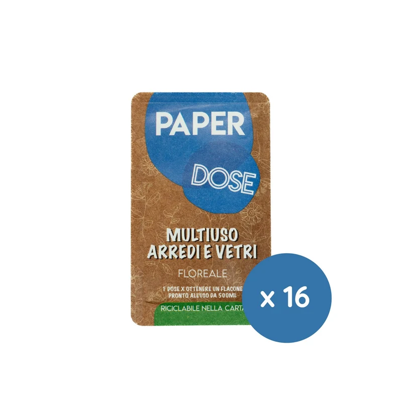 Detergente multiuso per arredi e vetri in monodose riciclabile nella carta Arco Chimica Paper Dose Multiuso Arredi e Vetri confezione 80 monodosi da 15 ml DISPONIBILE IN 10 GIORNI LAVORATIVI