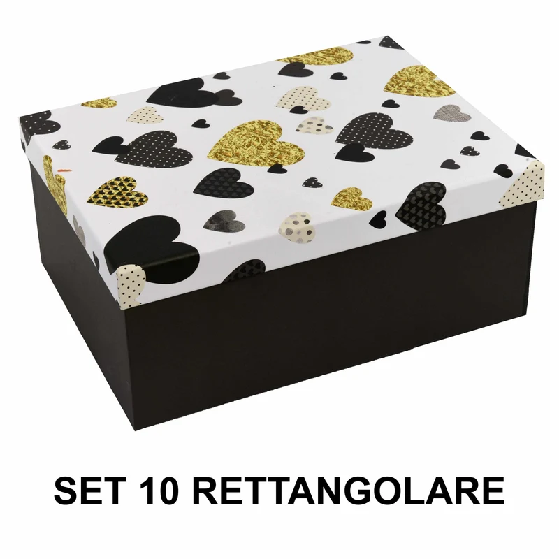 Set 10 Scatole cartone cuori grigio rettangolare