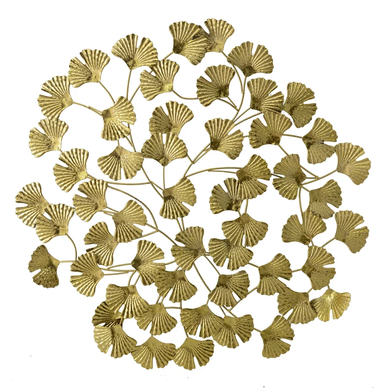 Decorazione da Parete in in metallo oro foglie cm 80x80x3