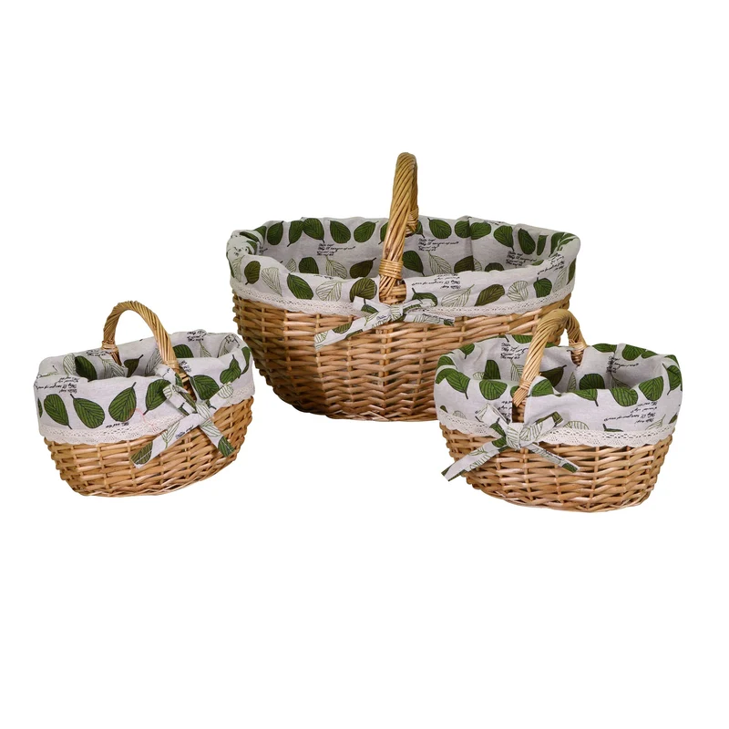 Set 2 Ceste in vimini con 2 piccoli e foderanaturale ovale