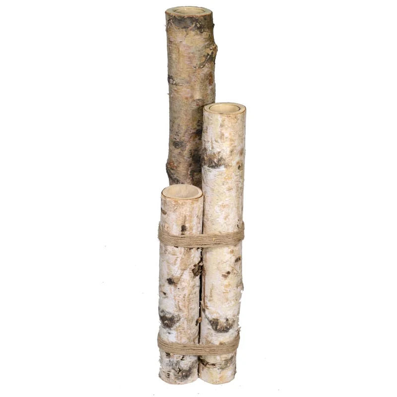 Portacandele 3 Posti in Legno 20x90x20cm Tronco con Corda