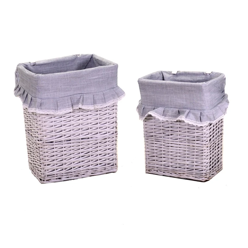 Set 2 Ceste in Vimini 45x34H56cm Pizzo e Volant Bianco
