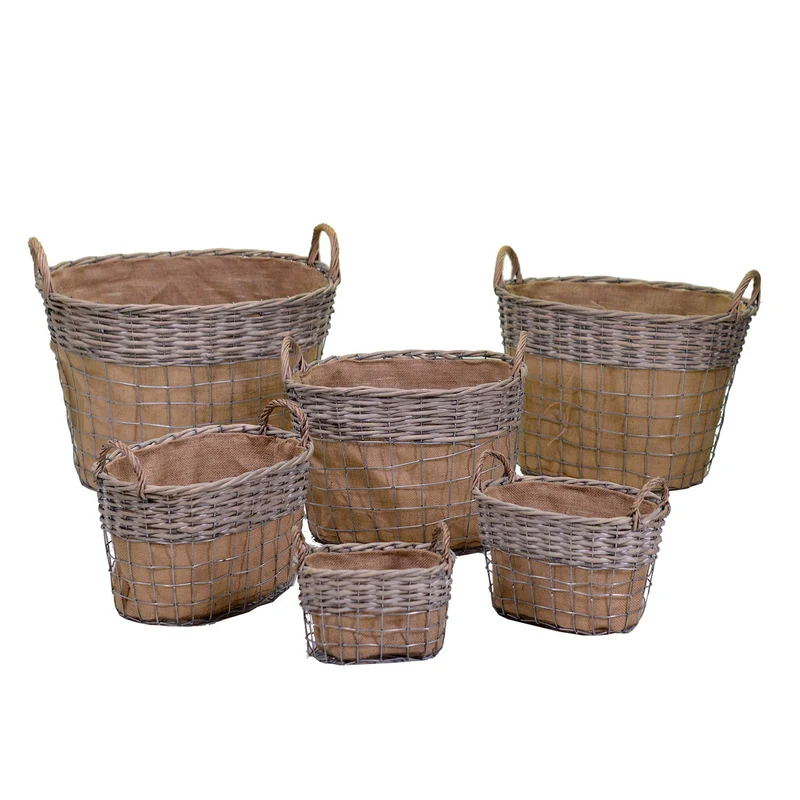 Set 6 Ceste in Vimini 54x42H38/53cm Arem Grigio