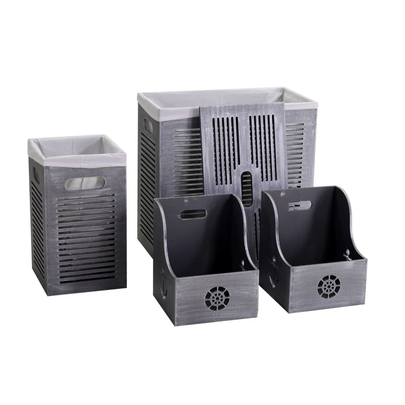 Set Cesta e 2 Portatutto in Legno 56x30H56cm Rachele Grigio