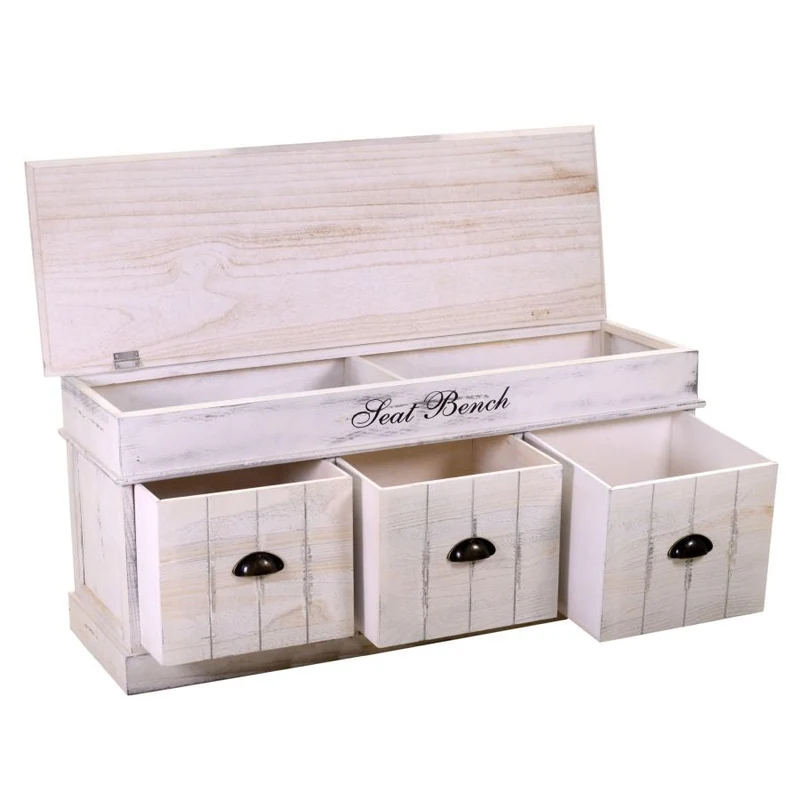 Cassapanca Baule in Legno 3 Cassetti con Cuscino