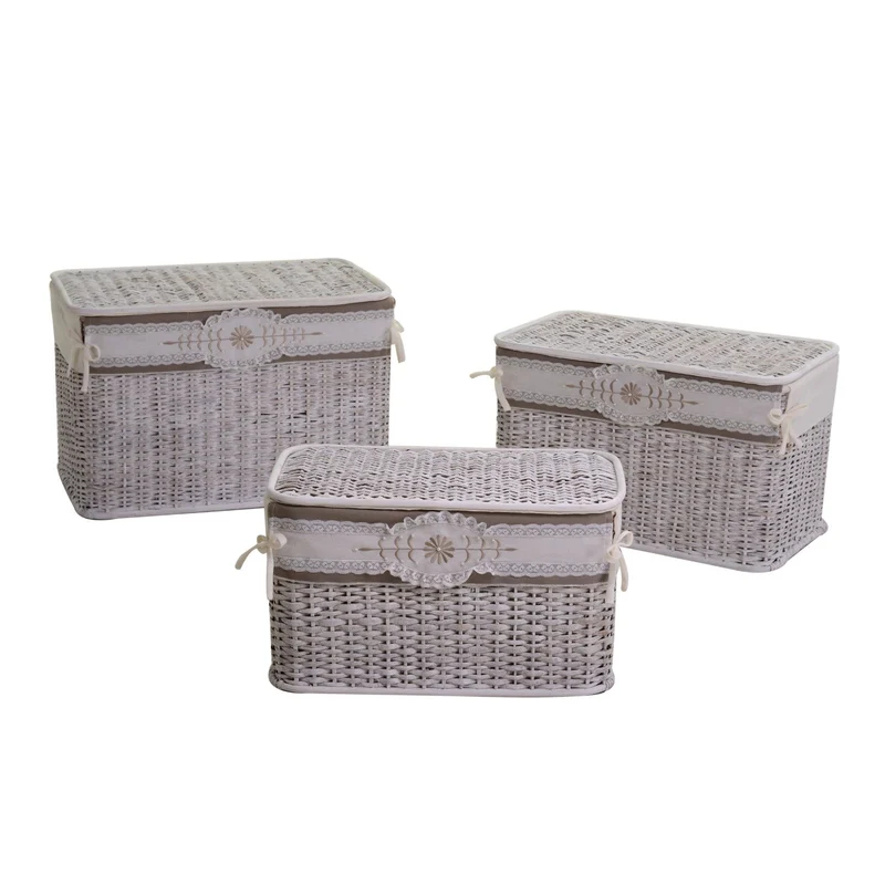Set 3 Bauli in Rattan con Fodera 66x40H43cm Albero