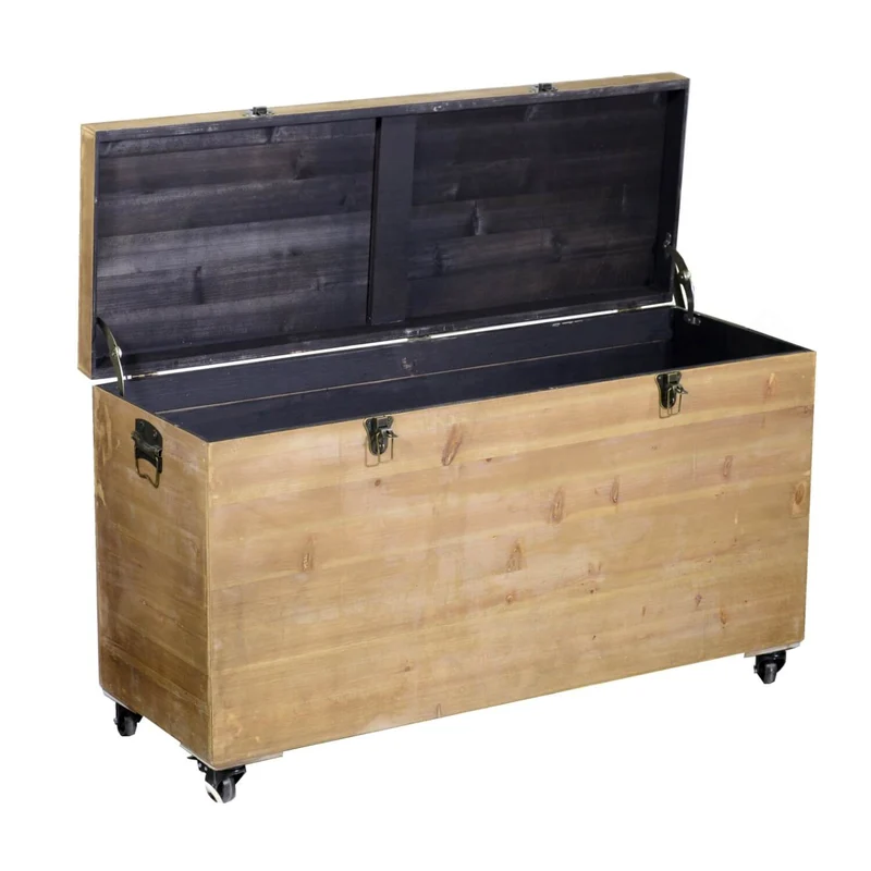 Baule in Legno con Ruote 102x37H50/58cm