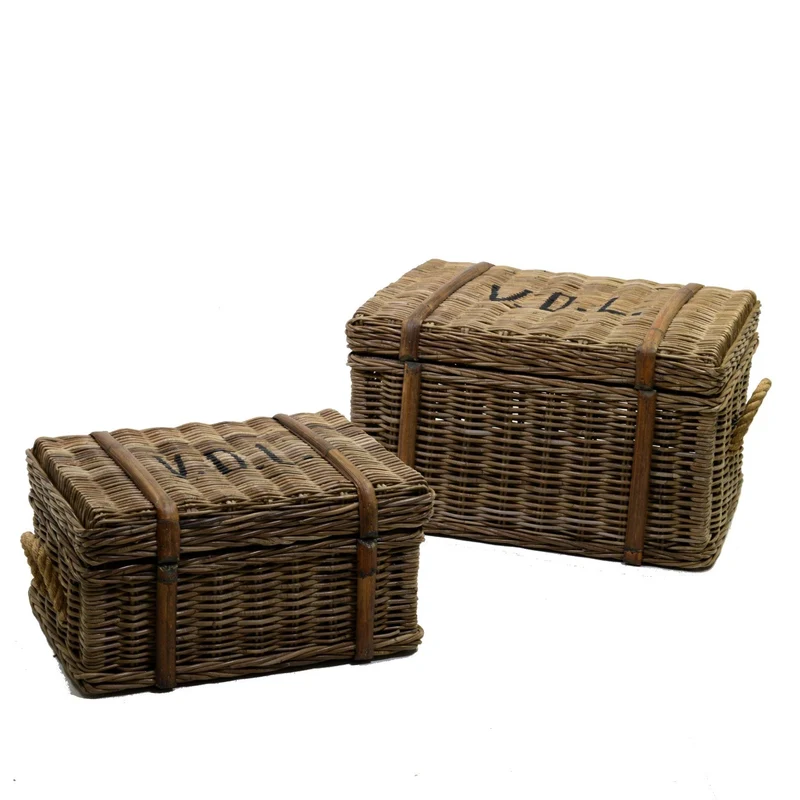 Set 2 Bauli in Rattan 70x53H40cm Grigi