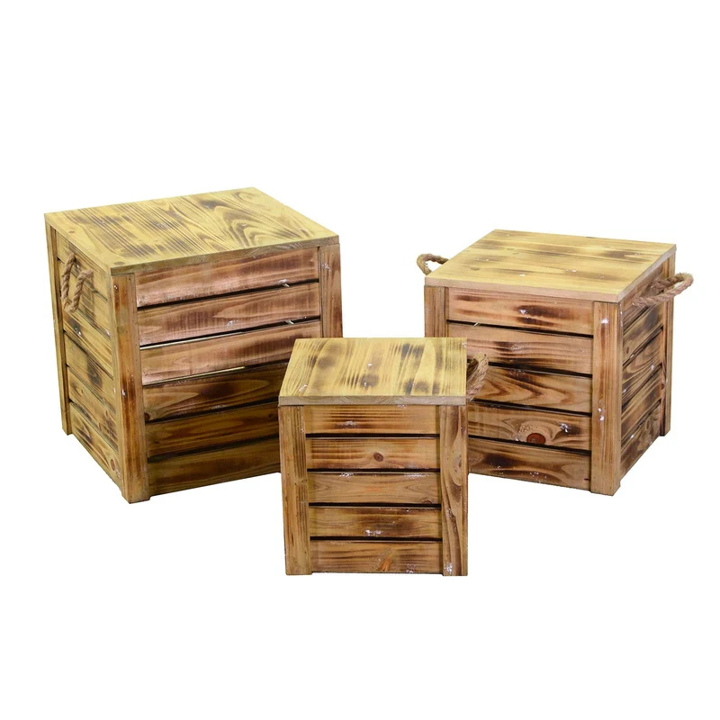 Set 3 Pouf in Legno 42x42H43,5cm Naturale