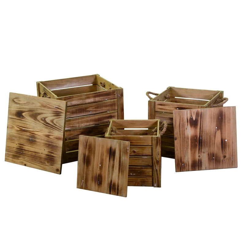 Set 3 Pouf in Legno 42x42H43,5cm Naturale