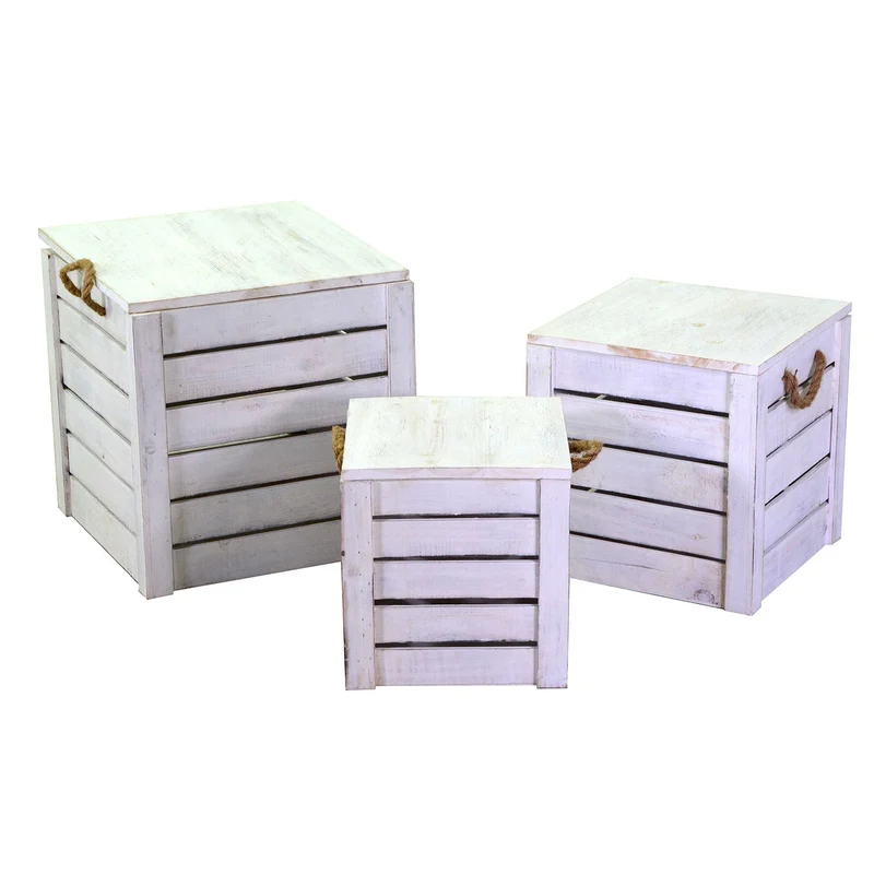 Set 3 Pouf in Legno 42x42H43,5cm Bianchi