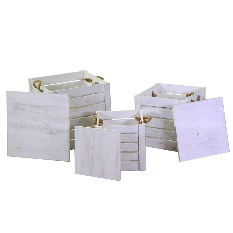 Set 3 Pouf in Legno 42x42H43,5cm Bianchi