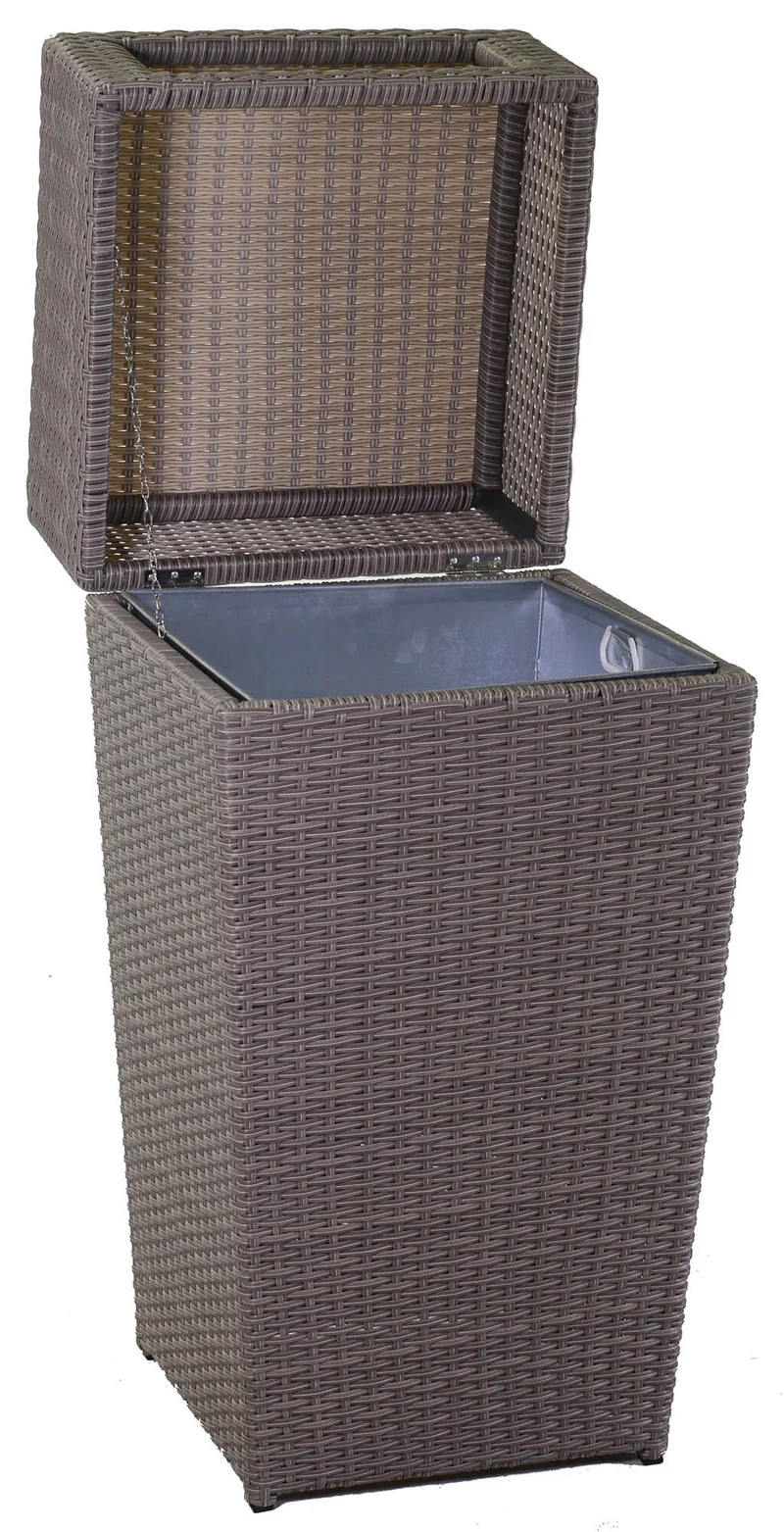 Pattumiera da Esterno Quadrata in Polyrattan 45,5x45,5x89 cm Atlanta Grigio