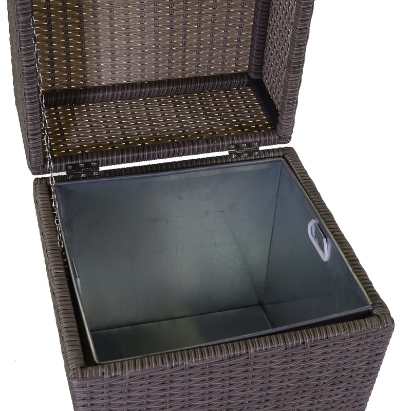 Pattumiera da Esterno Quadrata in Polyrattan 45,5x45,5x89 cm Atlanta Grigio