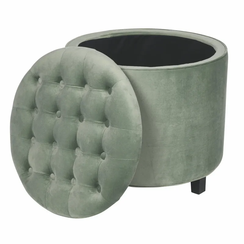 Pouf Poggiapiedi Contenitore Ø55x55 cm in Velluto Soriani Verde Tiffany