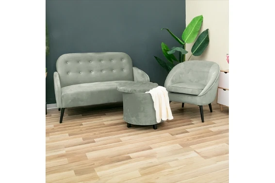 Pouf Poggiapiedi Contenitore Ø55x55 cm in Velluto Soriani Verde Tiffany