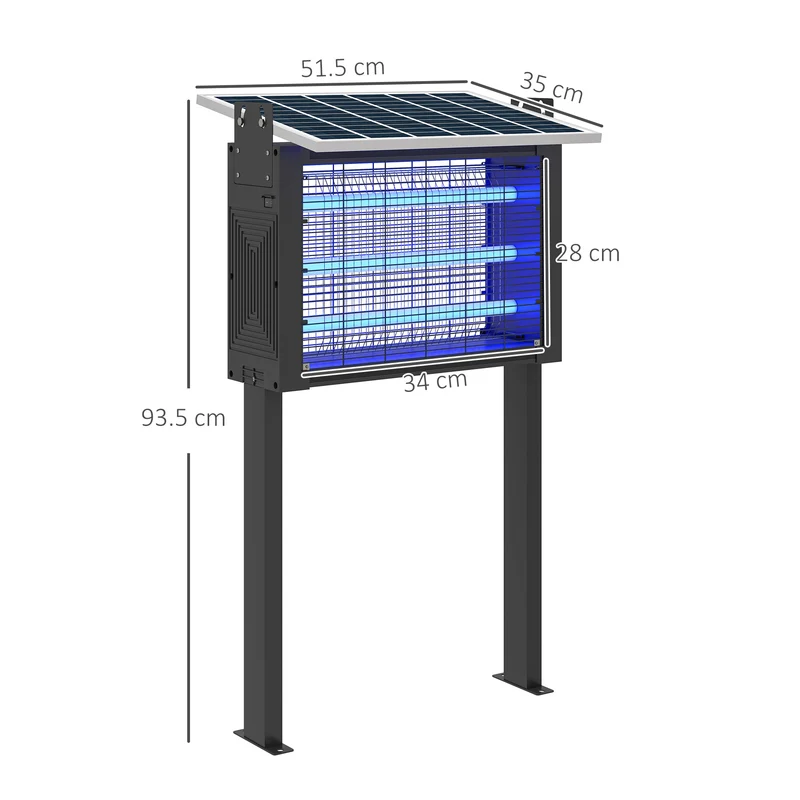 Lampada Antizanzare per Esterno a Energia Solare con 60 LED e Rete di Protezione Nero
