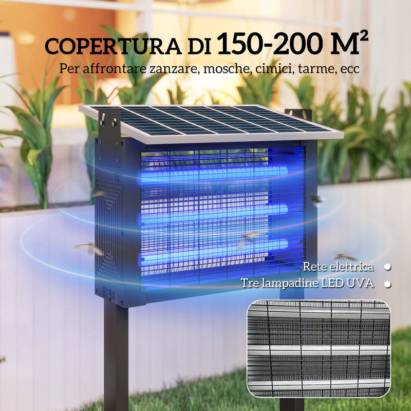 Lampada Antizanzare per Esterno a Energia Solare con 60 LED e Rete di Protezione Nero