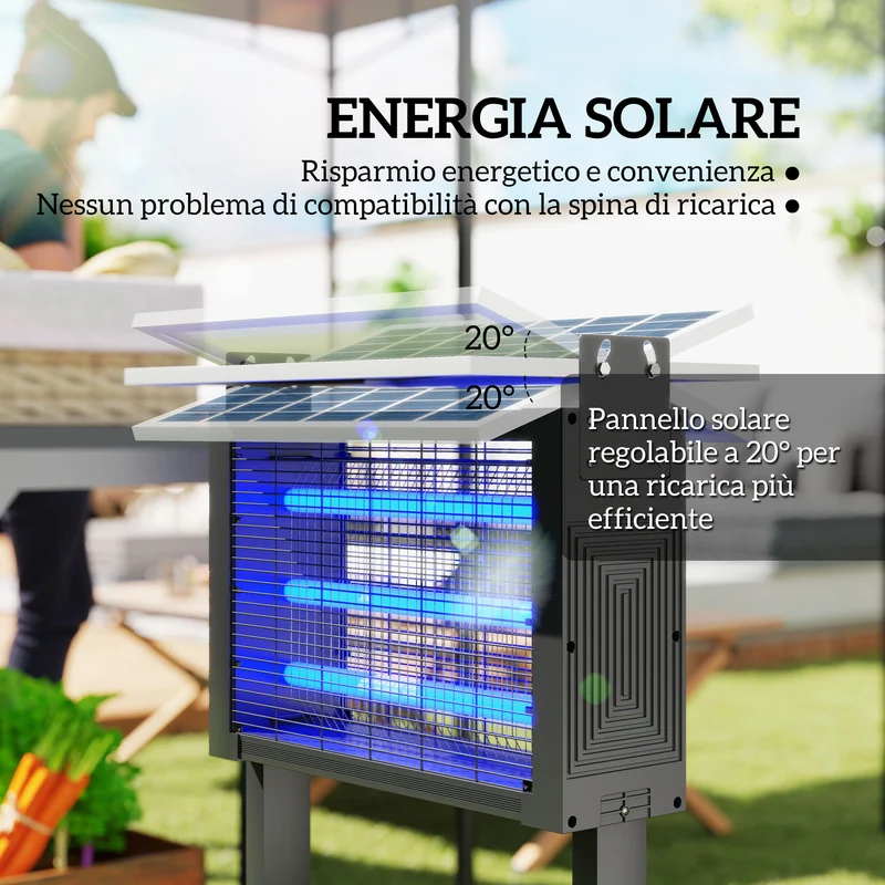 Lampada Antizanzare per Esterno a Energia Solare con 60 LED e Rete di Protezione Nero