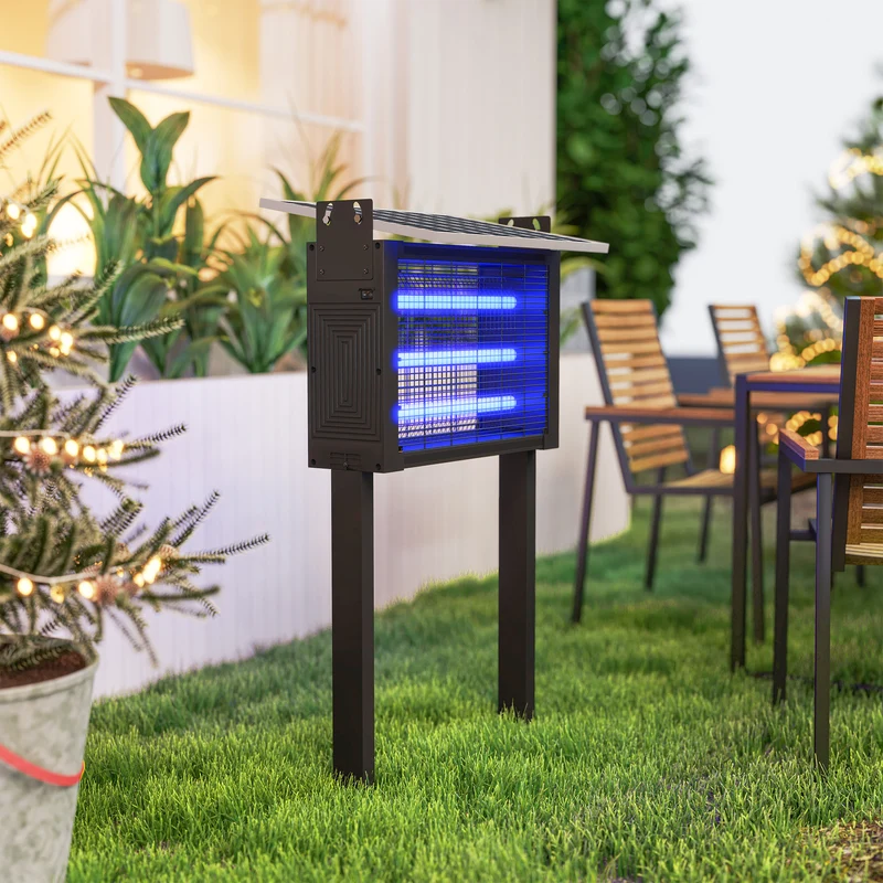 Lampada Antizanzare per Esterno a Energia Solare con 60 LED e Rete di Protezione Nero