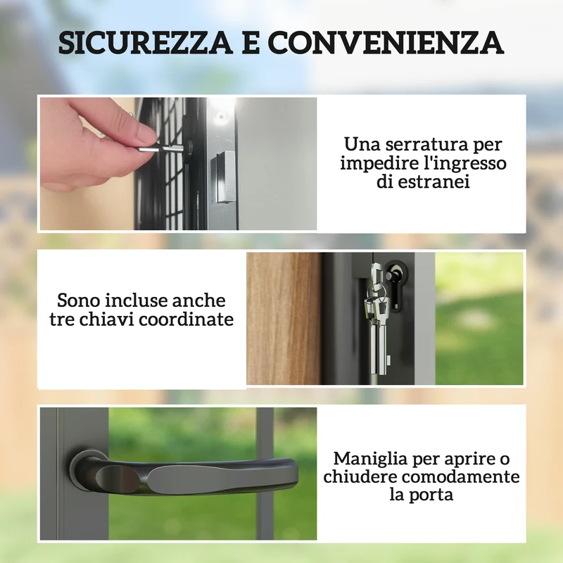 Cancello da Giardino a 2 Paletti con Maniglia 105x204 cm con Lucchetto e 3 Chiavi in Acciaio Zincato Nero